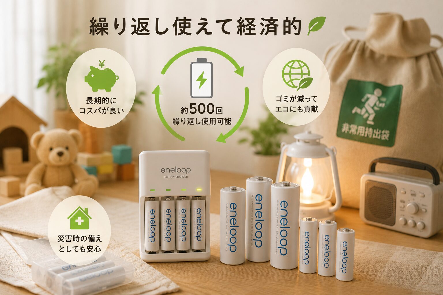 繰り返し使える安心感と備蓄のイメージ