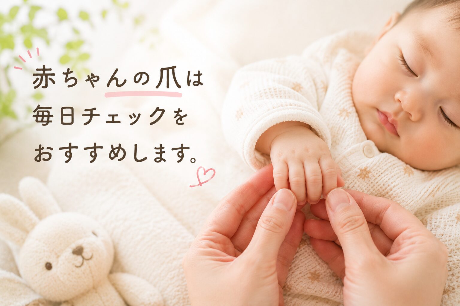 赤ちゃんの寝顔と小さな手